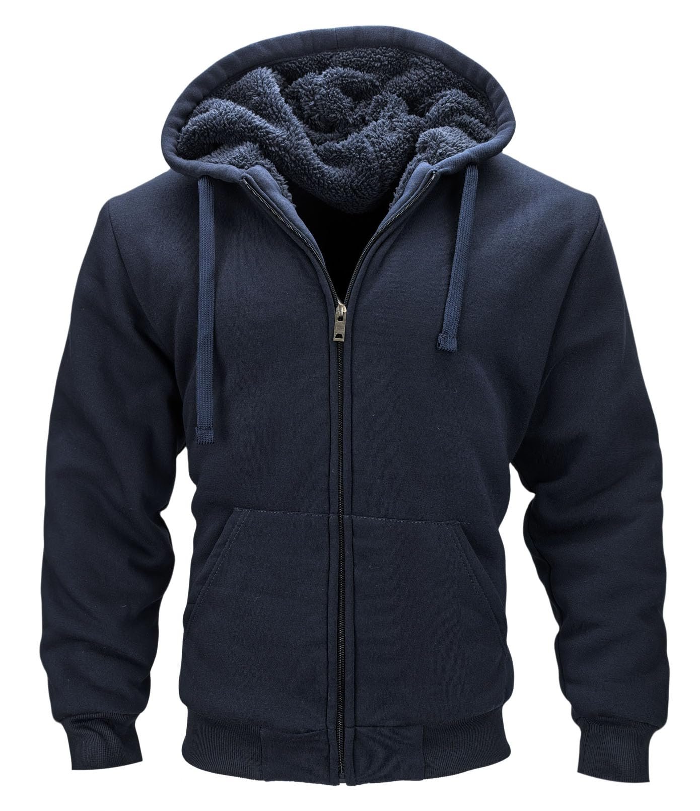Sherpa Lined Hoodies for Men Heavyweight Full Zip Up Sweatshirt Thick Fleece Jackets Winter Warm Coats, Navy, 4XL
