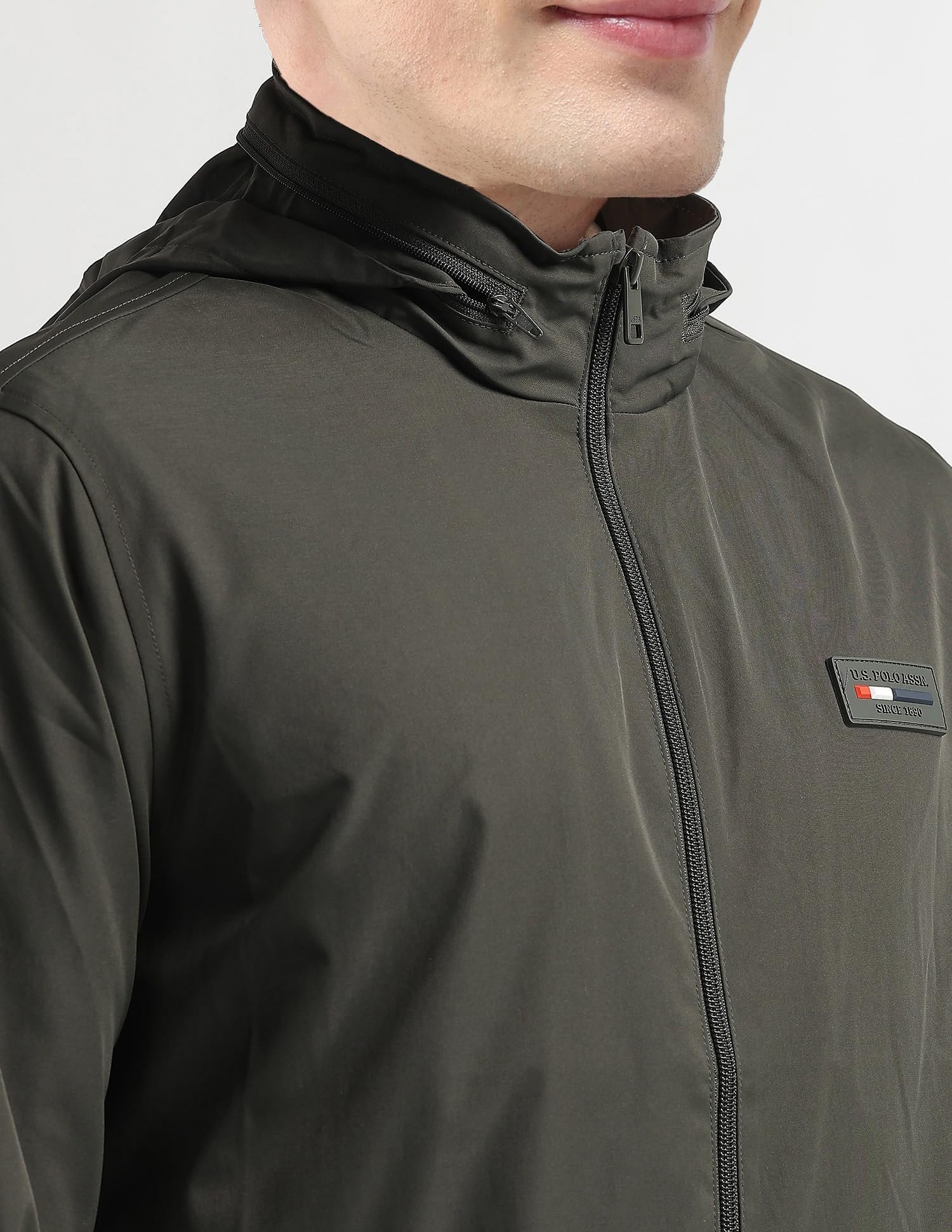 Mens Transitional Jacket With Conceled Hood Full Sleeve Jackets (USJCKS030_DK-OLIVE)