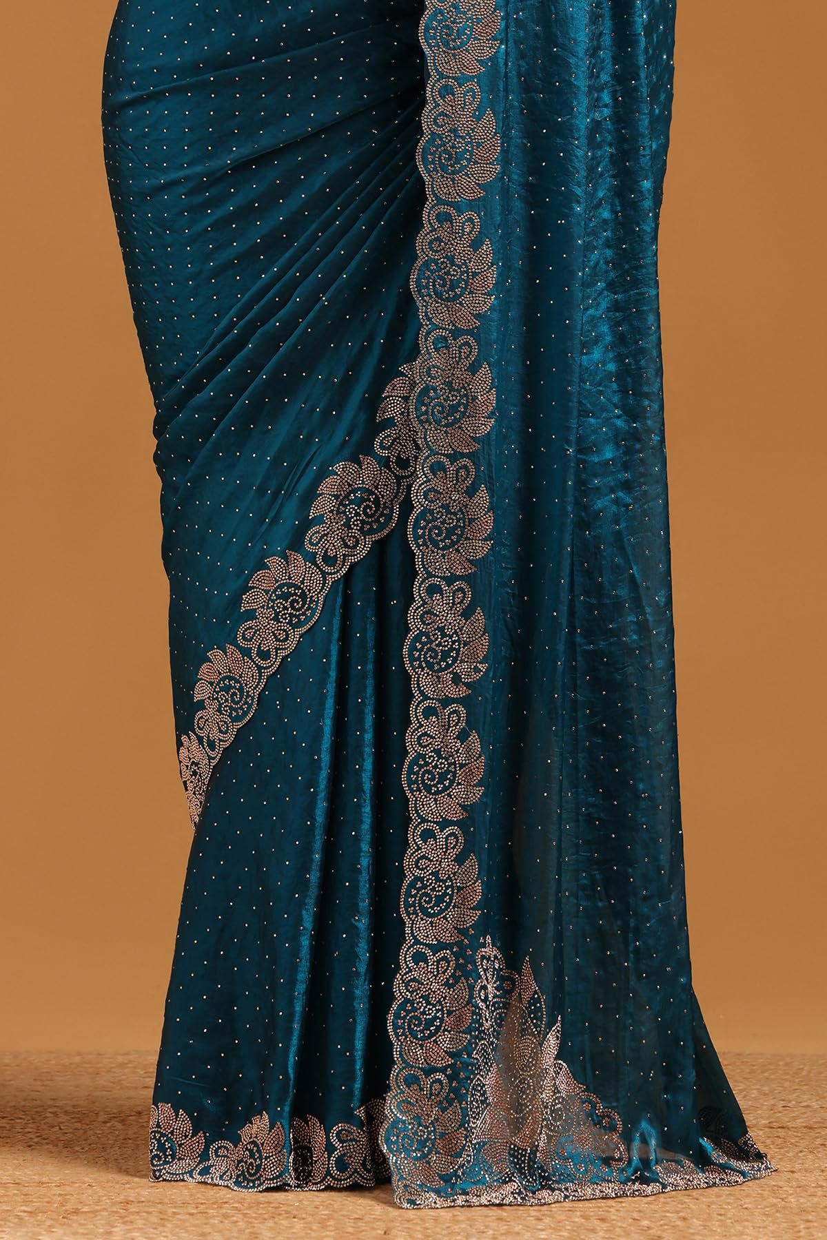 Womens Blue Fendy Organza Embellished Saree With Stone Work