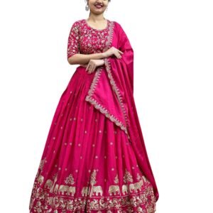 Women’s Embroidered Lehenga Choli with Dupatta | Heavy Zari Work Bridal & Lehenga Set for Women (Rani)