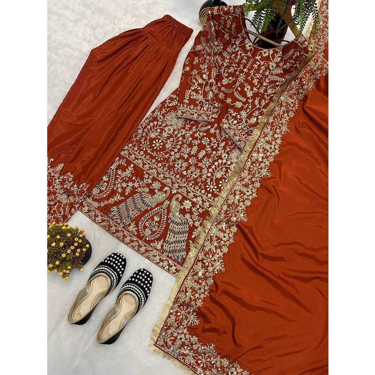 WOMEN'S Crepe FullStichedsalwar LEHENGA suit Designer SAnarkaliStitchedSuit Fully Stitched Suit for Women S SF251233-XL SIZE Beige XL