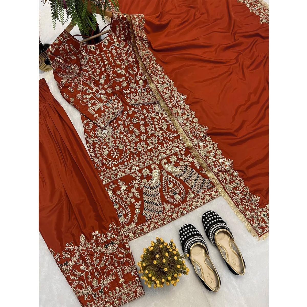 WOMEN'S Crepe FullStichedsalwar LEHENGA suit Designer SAnarkaliStitchedSuit Fully Stitched Suit for Women S SF251233-XL SIZE Beige XL