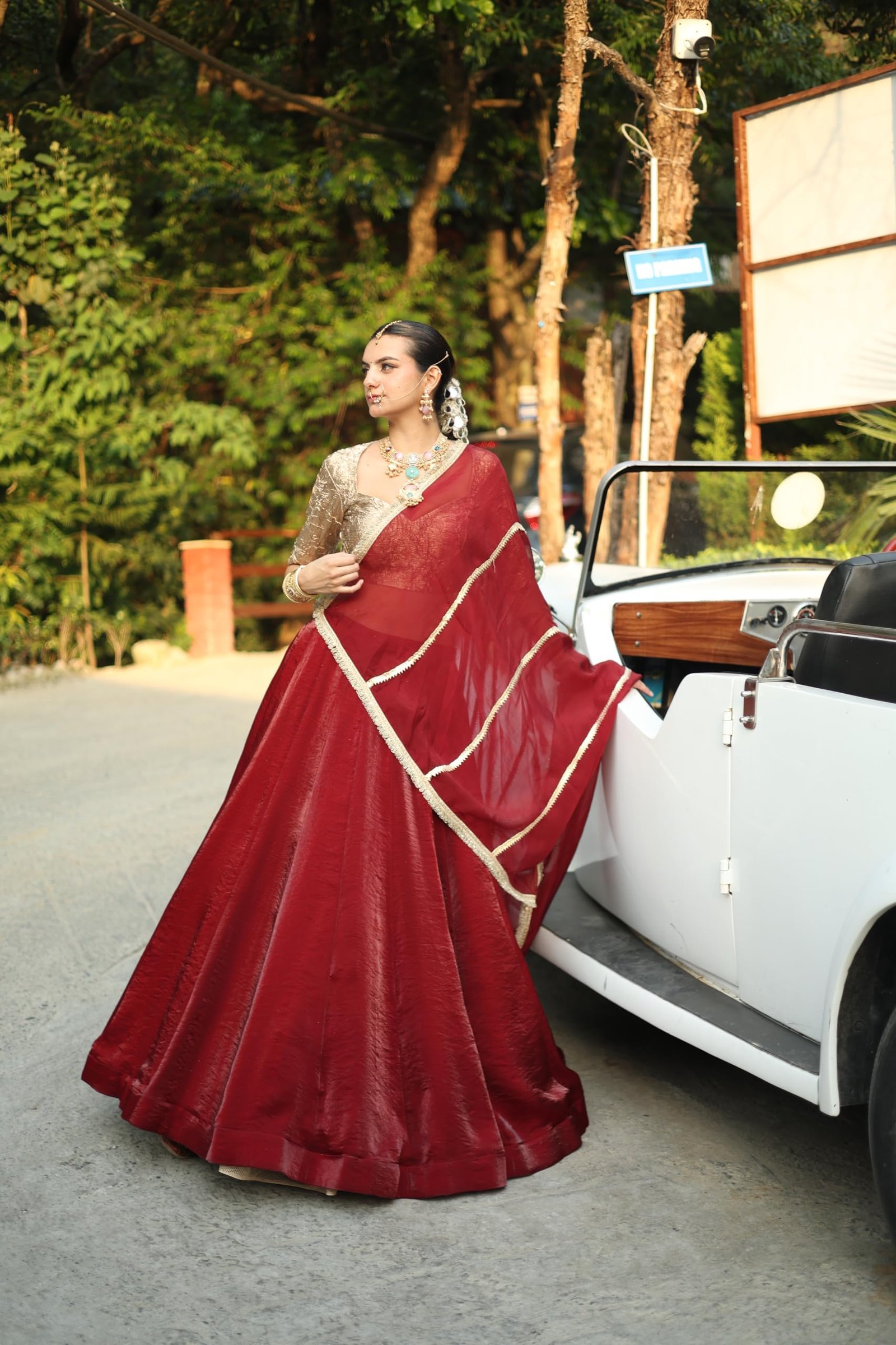 Khushi Chauhan Women's Maroon Royal Lehenga Set | Shimmer Fabric with Gotta Work Blouse | Ethnic Wear | Premium Women's Wear | Size S