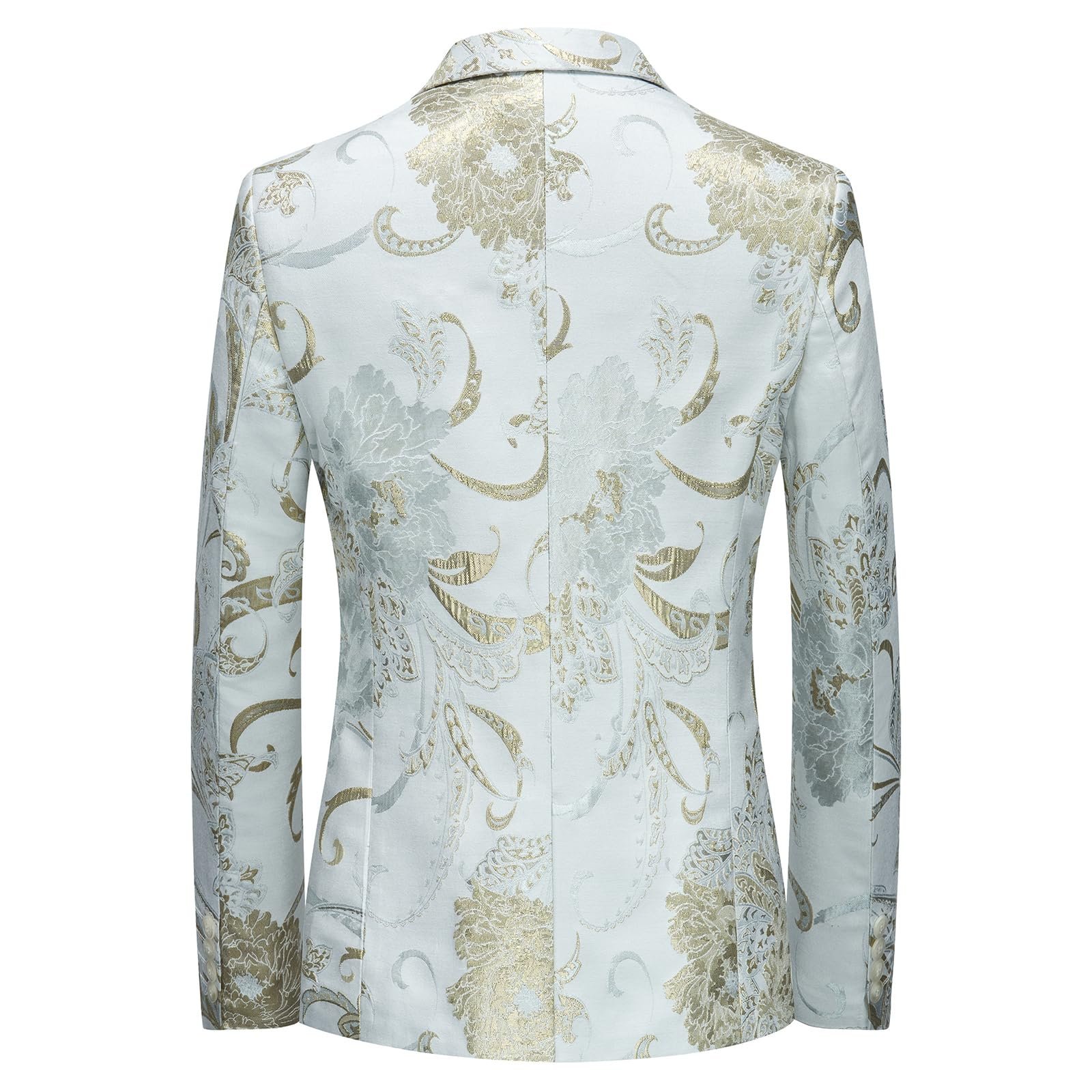 Mens Floral Suit Jacket Casual Party Wedding Slim Fit Blazer, White, Large