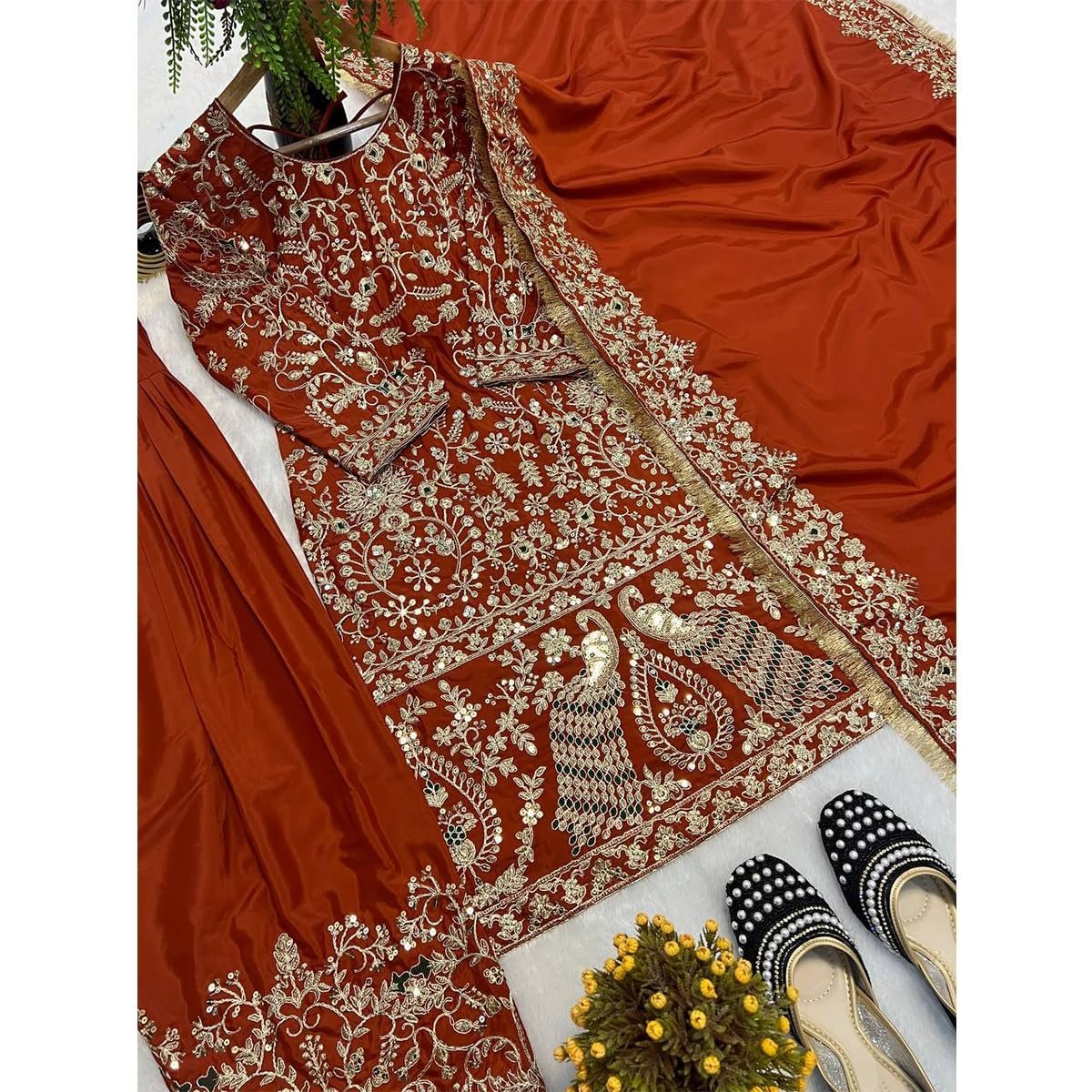 WOMEN'S Crepe FullStichedsalwar LEHENGA suit Designer SAnarkaliStitchedSuit Fully Stitched Suit for Women S SF251233-XL SIZE Beige XL