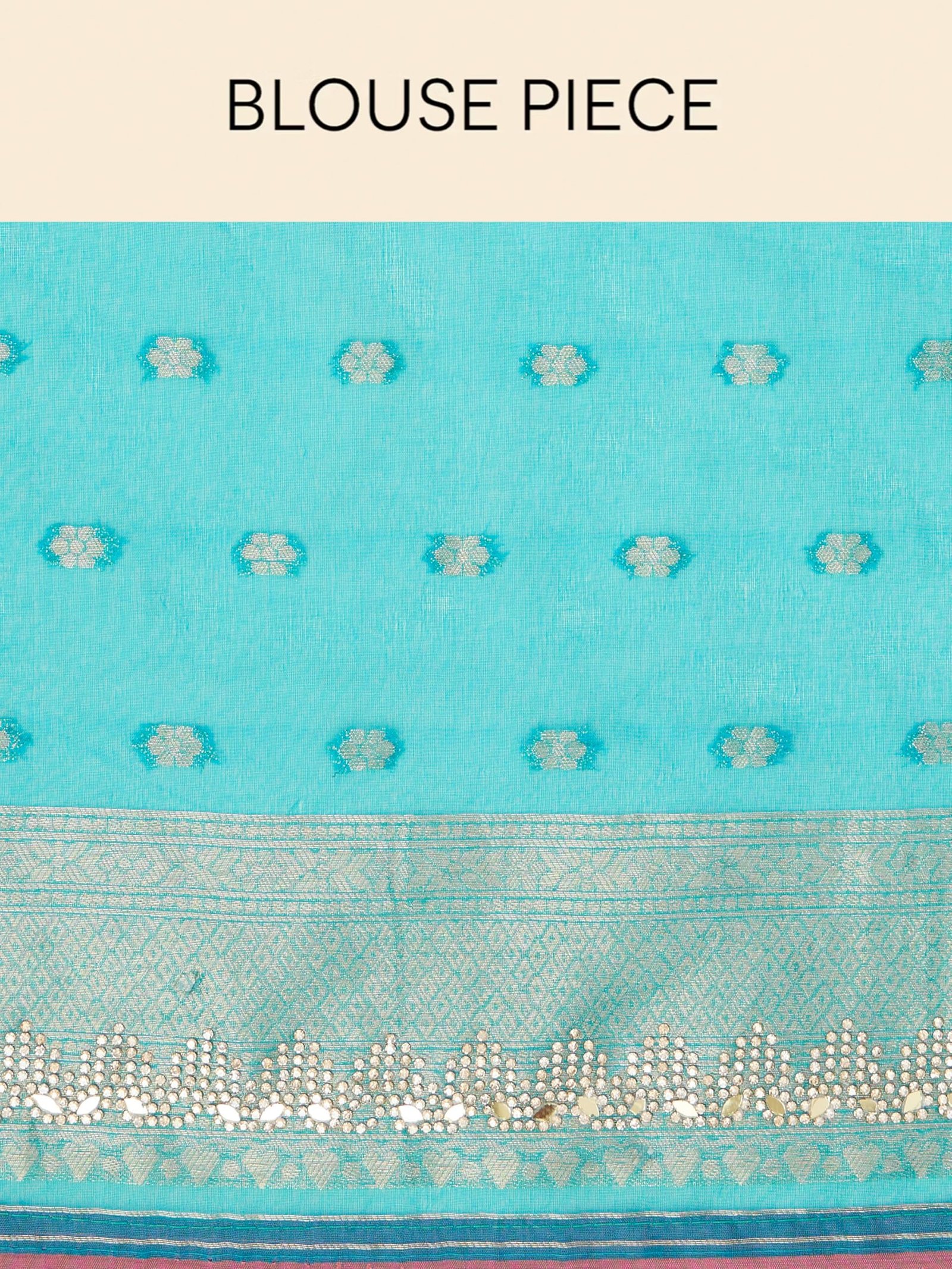 Women's Art Silk Mirror Work Zari Saree(Teal Blue)